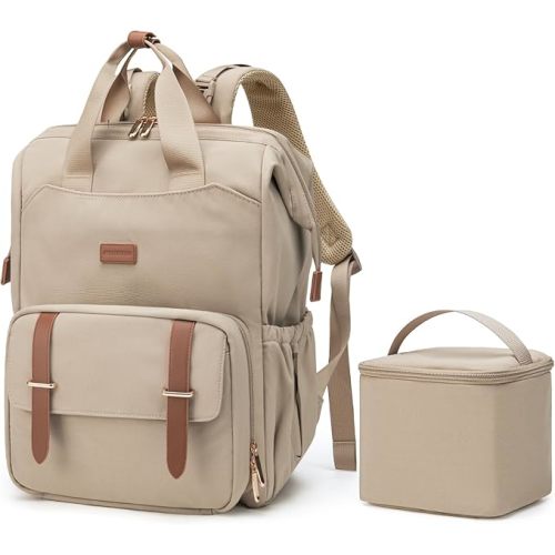 mommore Diaper Bag Backpack, Breast Pump Backpack for Spectra S1,S2 Medela Pumping Backpack for Working Moms with 15.6 inch Laptop Sleeve, Champagne