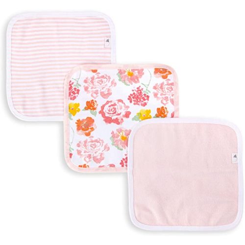 Washcloths, Absorbent Knit Terry, Super Soft 100% Organic Cotton - 3-Pack - Rosy Spring