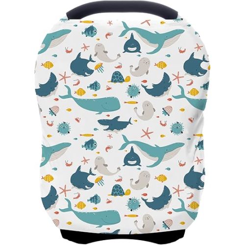 Car Seat Covers for Babies - Multi- use Nursing Carseat Canopy, Breastfeeding Covers, Baby Shower Gifts for Boys and Girls (sea World)