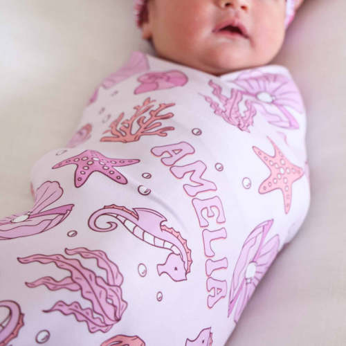 Tiny Tides Personalized Swaddle Blanket | Pink