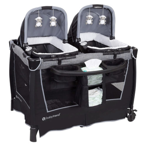 Baby Trend Twin Nursery Center, Playpen Combo with 2 Bassinets & Changing Table, Quarry