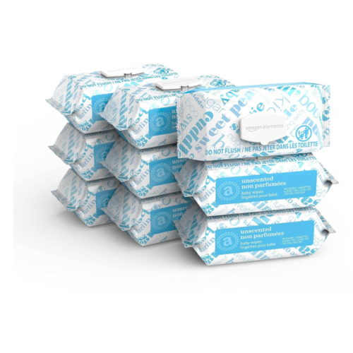 Amazon Elements Baby Wipes, Unscented, 810 Count, Flip-Top Packs