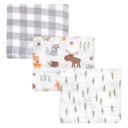 Hudson Baby Muslin Swaddle Blankets 3-Pack, Woodland - Hudson Childrenswear