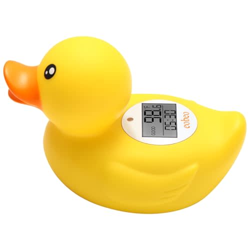 Eobeo Duck Baby Bath Thermometer - Instant Read Safety Bath Thermometer with Water Temperature Alerts & Bath Time Timer - Floating Bath Toy & Digital Room Thermometer - Essential Must-Have for Newborn