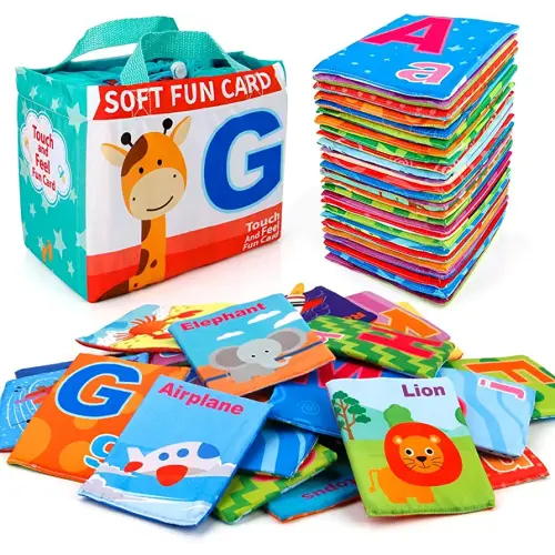 Mini Tudou 26 PCS Baby Soft Alphabet Cards, ABC Learning Flash Cards with Storage Bag, Washable Soft Letter Early Educational Toy for Babies Infants Toddlers Boys and Girls 0 1 2 3 Years Old