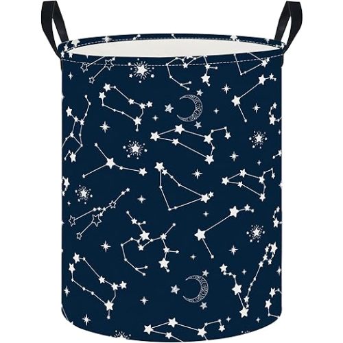 CLOCOR Large Blue Round Laundry Hamper,Kids Toy Storage Basket,Baby Dirty Clothes Nursery Hamper for Boys and Girls,Bedroom,Bathroom,Gift Basket(Starry Sky)