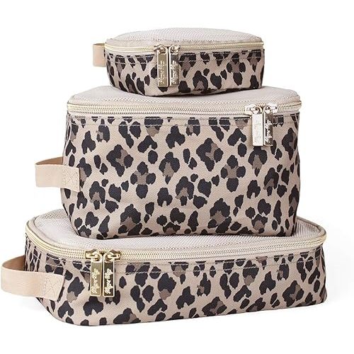 Itzy Ritzy Packing Cubes for Travel – Set of 3 Packing Cubes or Travel Organizers; Each Travel Cube Features a Mesh Top, Double Zippers and a Fabric Handle (Leopard)