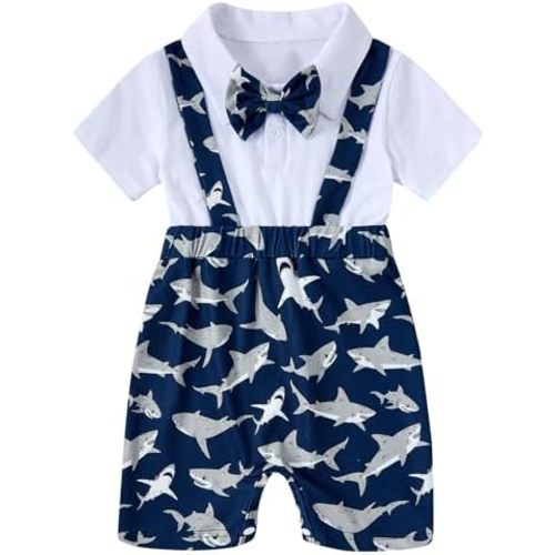 BFUSTYLE Baby Boy Romper 2 in 1 Outfits 0-24 Months Short Sleeve Bodysuit with Bowtie
