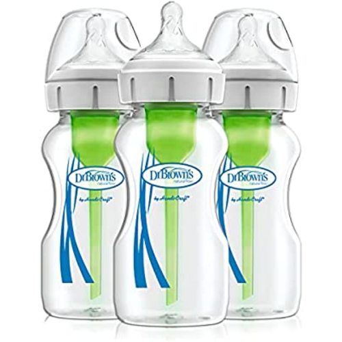 Dr. Brown’s Natural Flow® Anti-Colic Options+™ Wide-Neck Glass Baby Bottles 9 oz/270 mL, with Level 1 Slow Flow Nipple, 3 Pack, 0m+