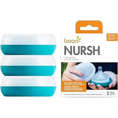 Boon Baby Bottle Storage Buns - Travel Holders for Nursh Bottles - Blue and White, 3 Count