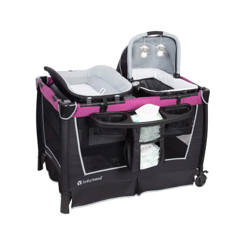 Baby Trend Deluxe Retreat Nursery Center - Portable Playpen with Bassinet & Changing Table, Purple