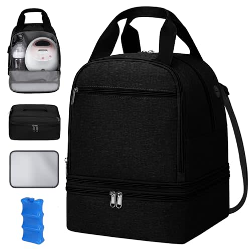 OCKLILY Pump Bag for Spectra S1 S2, Wearable Breast Pump Bags with Ice Pack, Pumping Bag with Waterproof Mat for Pump Accessories, Insulated Bottle Bags for Work Travel and Family, Black