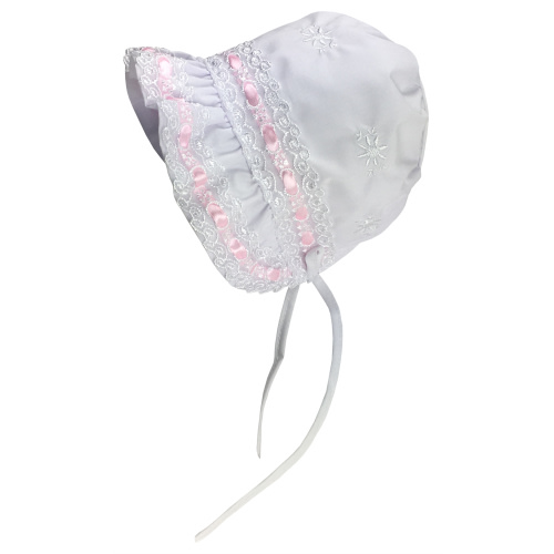 N'Ice Caps Baby Girls Lacy Sun Bonnet Flowers Embroidery - Infants White
