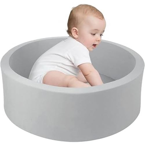 TRENDBOX Small Memory Foam Ball Pit, 27 inches Indoor Round Ball Pit (NO Balls) for Toddler Kids Children - 27 inches (Light Gray)