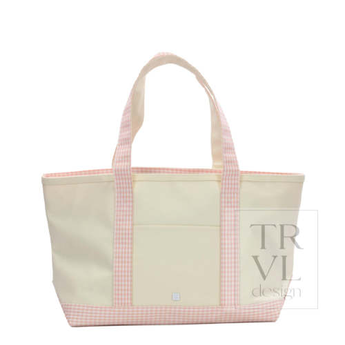 Medium Tote - Coated Canvas Natural with Taffy Gingham Trim