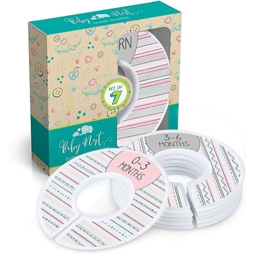 Baby Nest Designs Closet Dividers for Baby Clothes - 7X Baby Clothing Size Age Dividers from Newborn Infant to 24 Months - Pink Baby Clothes Dividers and Nursery Closet Organizer