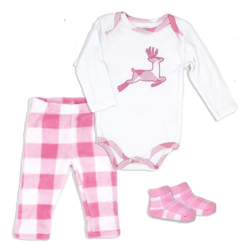 Baby Girls Pink Buffalo Plaid Plush 3 Piece Lounge Set