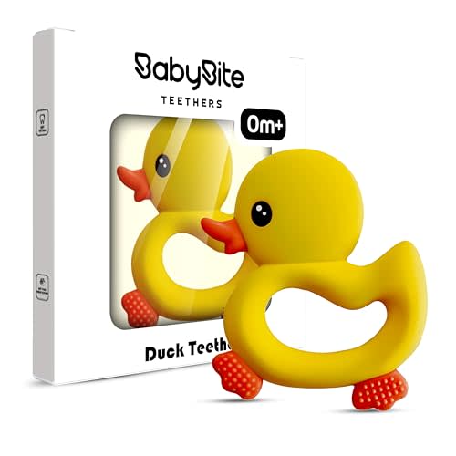 [BabyBite] Baby Teething Toys Cute Duck Teether for Sensory and Developmental Play for Baby and Toddler 100% BPA Free Food Grade Silicone (Yellow)