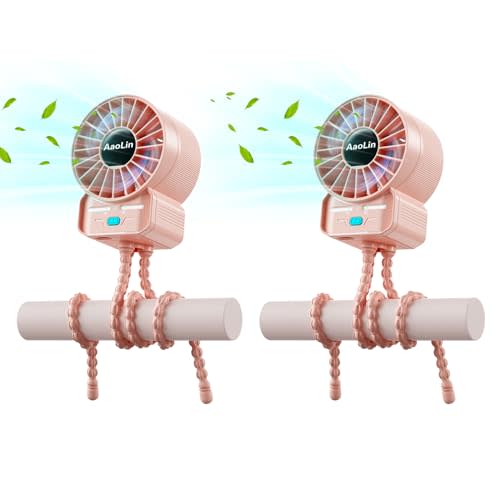 2 Pack Multifunctional Portable Stroller Fan 4 Speed 6600rpm High Speed Usb Rechargeable Personal Mini Handheld Fan Extended Tripod For Desktop Winding Kids Bed Treadmill Bike Golf Cart Outdoor Travel