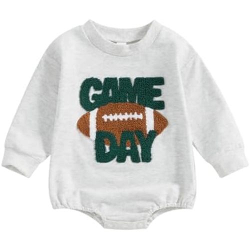 Karwuiio Baby Boys Girls Fall Winter Outfits Long Sleeve Oversized Football Pullover Sweatshirt Romper Toddler Infant Clothes