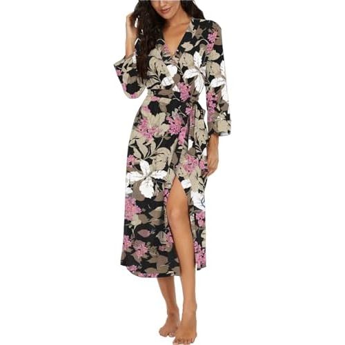 VINTATRE Women Kimono Robes Long Knit Bathrobe Lightweight Soft Knit Sleepwear V-neck Casual Ladies Loungewear