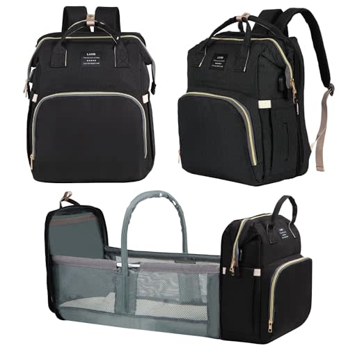 Baby Diaper Bag Backpack, with Changing Table, Newborn Baby Gift, Baby Bag for Boys and Girls, 900D Oxford Cloth Waterproof Diaper Bag, Multifunctional Large Capacity Travel Backpack (Large Black)