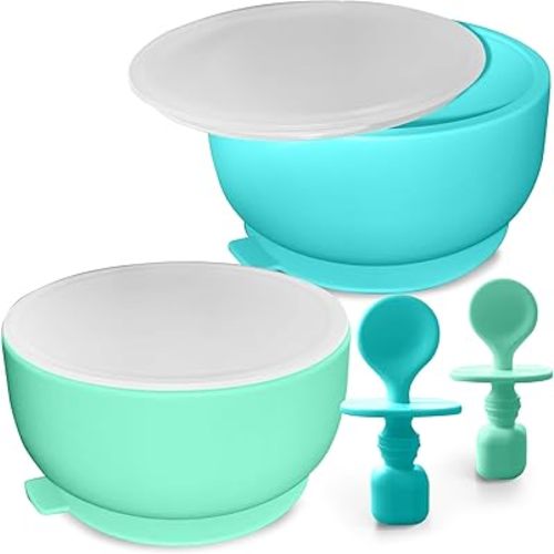 Suction Bowl with Lids and Spoons