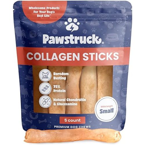 Pawstruck Natural Large 12" Beef Collagen Sticks for Dogs – Long-Lasting Rawhide Alternative, High Protein Treats with Chondroitin & Glucosamine – 5 Pack