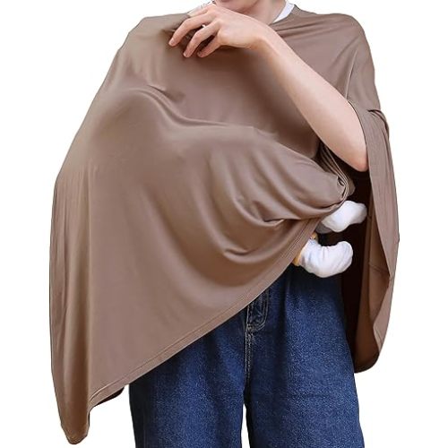 Multi-use Nursing Cover for Breastfeeding, 360°Full Coverage Nursing Poncho, Rayon Soft & Breathable Breastfeeding Cover up (Smooth Rayon, Mocha)