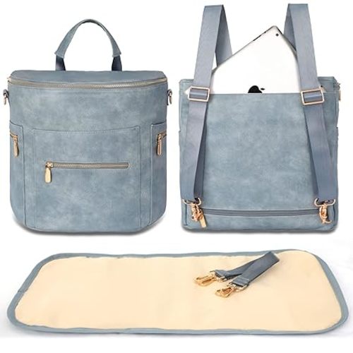miss fong Diaper Bag Backpack Baby Diaper Bag, Large Leather Diaper Backpack with 16 Pockets Travel Diaper Bag with Diaper Changing Pad, Stroller Straps & 2 Insulated Pockets