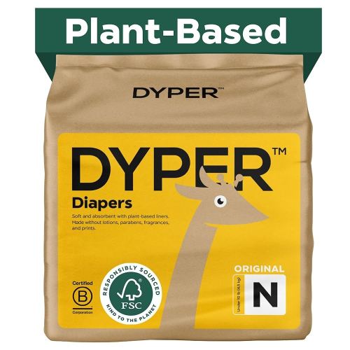 DYPER - Baby Diapers Hypoallergenic Cloth Alternative Day & Overnight Protection - Made with Plant-Based* & Honest Ingredients - Size 0 (34 Count)