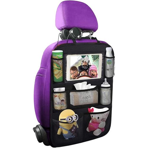 ONE PIX Backseat Car Organizer Mats Back Seat Organizers and Storage Bag with Touch Screen Tablet Holder for Kids Toddlers Car Seats, Travel Accessories, Road Trip Essentials Kids - 1 Pack - Black