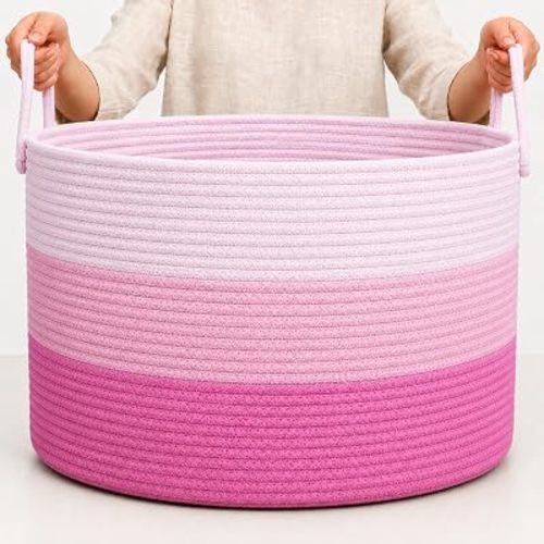 OrganiHaus Round Toy Basket & Blanket Basket, Cotton Rope 20x13"