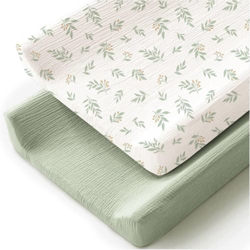 Changing Pad Cover for Neutral Baby Muslin Soft Cotton Diaper Changing Table Pad Cover Changing Pad Sheets for Girls and Boys - 2 Pack(Green)