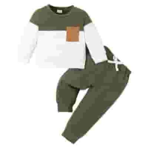 HCNTES Toddler Baby Boy Clothes Fall Winter Outfit Patchwork Long Sleeve Sweatshirt Tops Stretch Pants Playwear Setï¼Green,6-9 Months)