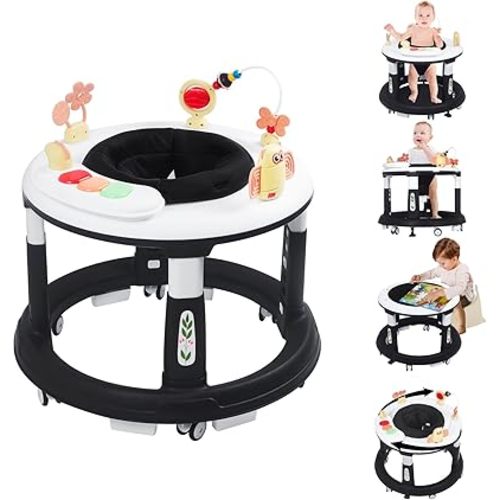 Baby Walker, 5 in 1 Baby Walkers for Boys Girls 6-12 Months, Foldable Baby Walker with Wheels with Bouncer & Learning Mode, Music, Adjustable Heights