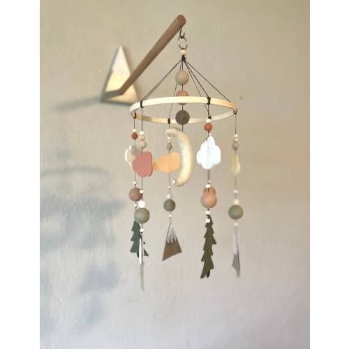 Basic felt woodland mobile; forest yellow and peach neutral nursery decor; girl or boy baby mountain tree mobile