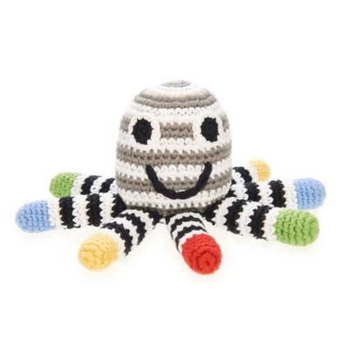 Black & White Octopus Rattle – Handmade Sensory Baby Toy (Organic Cotton)