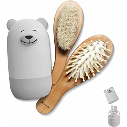 6-in-1 Baby Grooming Set, Natural Wooden Hairbrush and Comb, Nail Clippers,Nail Scissors, Nail File and Tweezers for Kids and Newborns in Nice Gift Box (White)