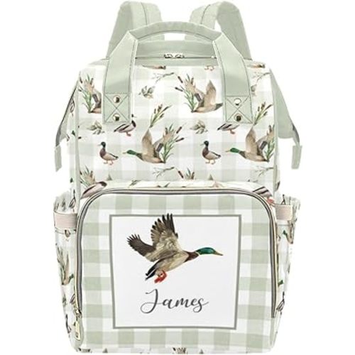 Custom Wild Ducks Diaper Bag for Women, Personalized Name Multifunction Nylon Nursing Mommy Daypack with Large Capacity for Travel, Birthday Mother Gift