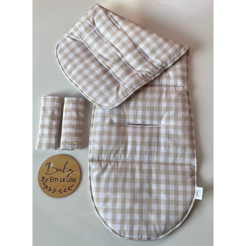PRAM LINER, Universal Pram Liner, Stroller Liner Universal size, Beige Gingham