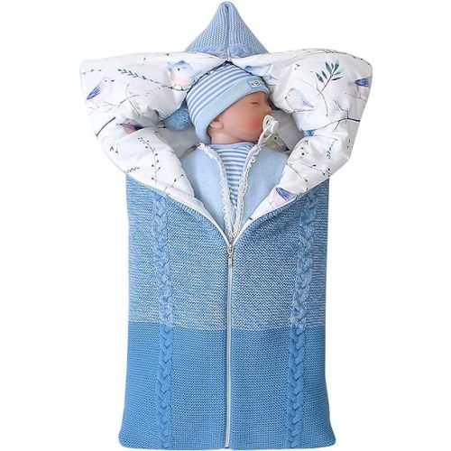 Unisex Infant Swaddle Blankets Soft Thick Fleece Knit Baby Stroller Wraps Newborn Baby Accessory Sleeping Bag for 0-12M Girls Boys (Blue)