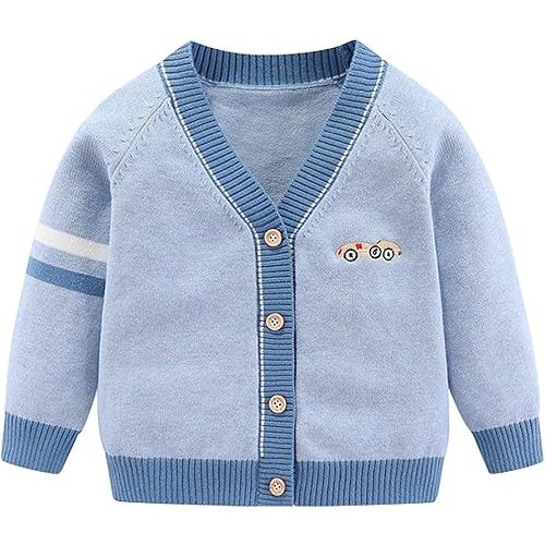 Toddler Baby Boys Cardigan Little Boys V-Neck Cotton Sweater Kids Long Sleeve Jacket Knit Button Up for Fall Winter