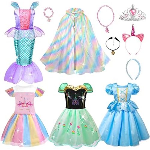 Meland Princess Dress Up - Princess Dress for Girls with Princess Toys, Christmas Birthday Gift for Toddler Girls Age 3-8