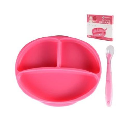 Baby Silicone Baby Suction Plate for Self Feeding Training, 3-Compartment Divided Plate Mat Stays Put First Foods and Early Stage Feeding, BPA Free, Microwave & Dishwasher Safe