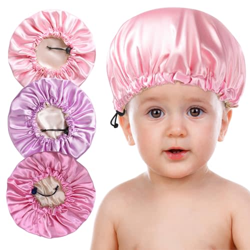 3 Pieces Kids Satin Bonnet, Reversible Silk Bonnet for Teens Toddler Child Baby(Pink,Purple,Rose)