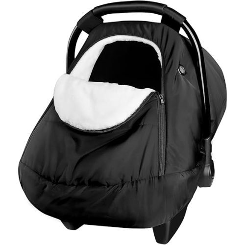 Winter Car Seat Covers for Babies, Carseat Cover Boys, Cozy & Warm Cover, Infant Car Seat Canopy Water Resistant, Universal Cold Weather Shield, Black