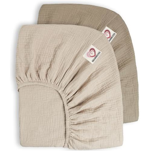 Bearmoss Muslin Crib Sheets 100% Cotton Baby Crib Sheets Fitted for Standard Crib Mattress & Toddler Bed Mattress 52"x28" Soft Breathable Crib Sheets Neutral for Boys Girls - 2 Pack (Oat Latte)