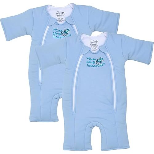 Magic Sleepsuit Baby Merlin's Cotton Baby Transition Swaddle - Large (18-21 Lbs) - Cozy Sleep Sack - Soft Cotton Inner Layer - Double Zipper for Easy Diaper Changes - Blue 2 Pack