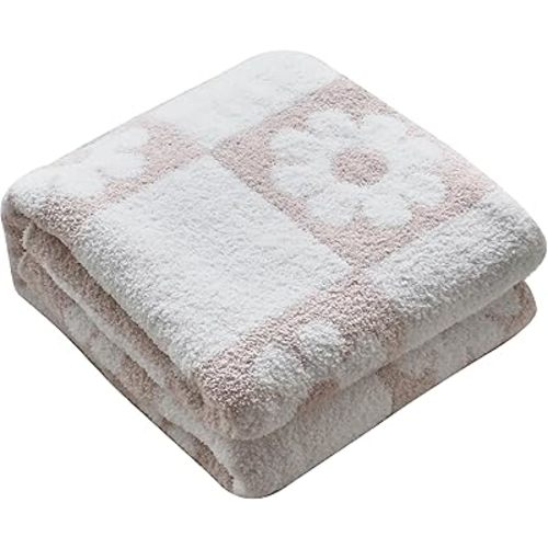 Ultra Soft Cozy Checkered Sunflower Knitted Throw Blanket Fluffy Microfiber Checkerboard Bed Blanket Lightweight Both Sides Blanket for Couch Sofa Bed 50"X60"¡